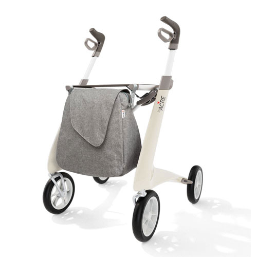 Rollator Carbo Ultralight beige profil avec sac