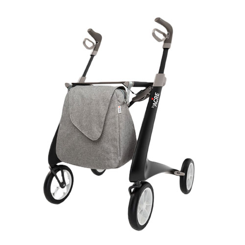 Rollator Carbo Ultralight noir profil avec sac