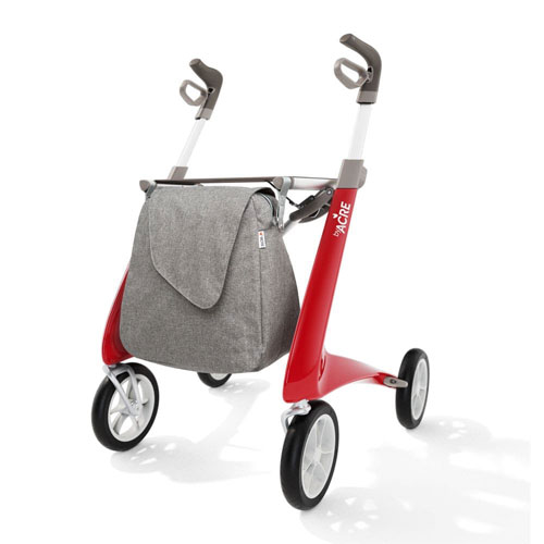 Rollator Carbo Ultralight Rouge profil avec sac